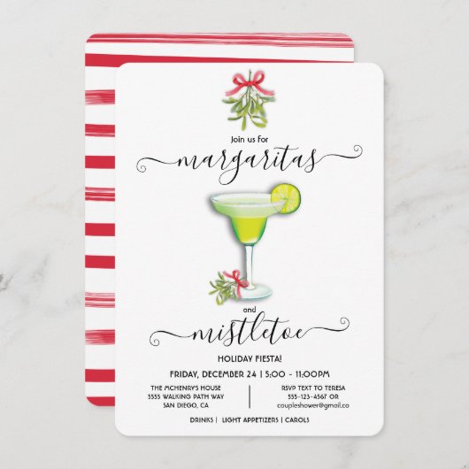 Margaritas und Mistletoe Weihnachts-Party Fiesta Einladung (Vorne/Hinten)