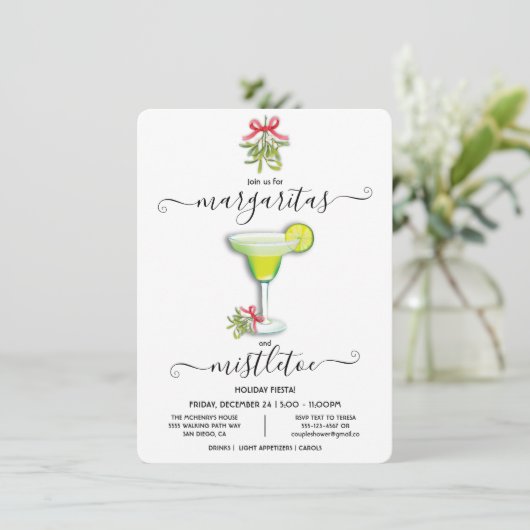 Margaritas und Mistletoe Weihnachts-Party Fiesta Einladung (Stehend Vorderseite)