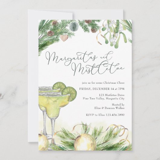 Margaritas und Mistletoe Weihnachtscocktail Party Einladung (Vorderseite)