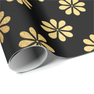 Margerite Blume Gold Petals Black Elegante Geschenkpapier