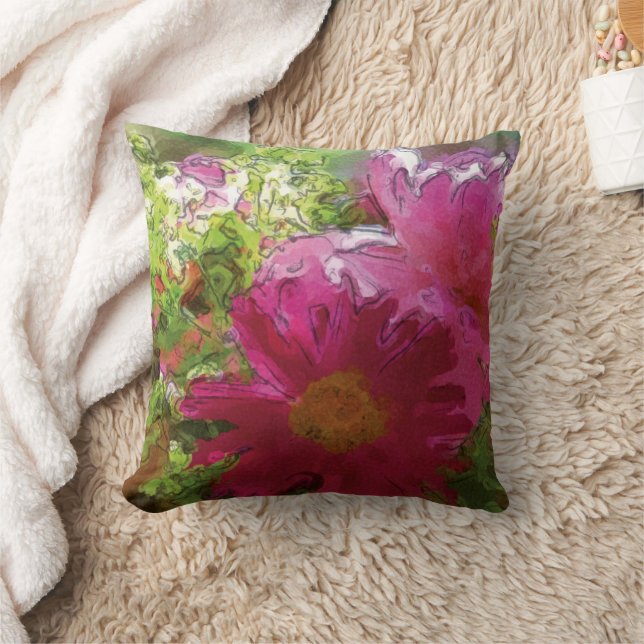 Margerite & Frauenmantel - Aquarell-Design |  Kissen (Decke)