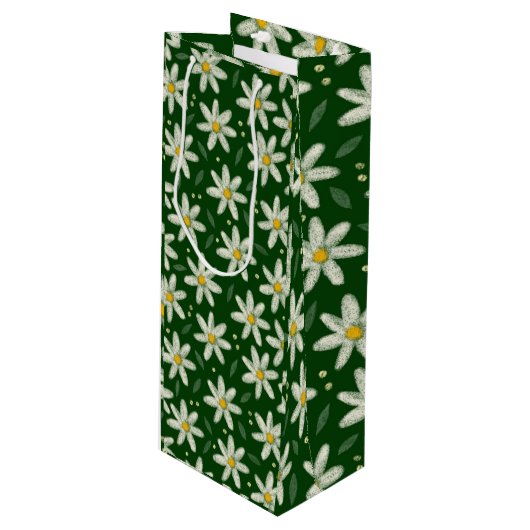 Margeritenfeld Geschenktüte Für Weinflaschen (Vorderseite Schrägansicht)