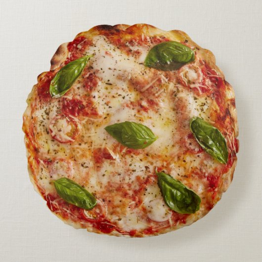 Margherita Pizza mit Basilikum-Blätter-Kissen Rundes Kissen (Vorderseite)