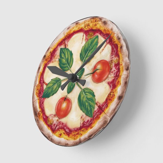 Margherita Pizza Runde Wanduhr (Winkel)