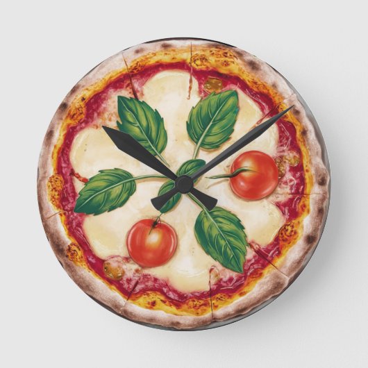 Margherita Pizza Runde Wanduhr (Vorderseite)