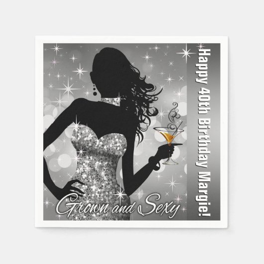 Margie Bling Bombshell Sparkle Birthday | silber Serviette (Vorderseite)