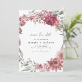 MARGOT Dusty Rose Blush Floral Foto Save the Date Einladung (Stehend Vorderseite)
