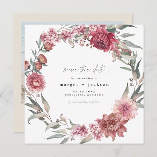 MARGOT Square Dusty Rose Blush Foto Save the Date Einladung (Vorne/Hinten)