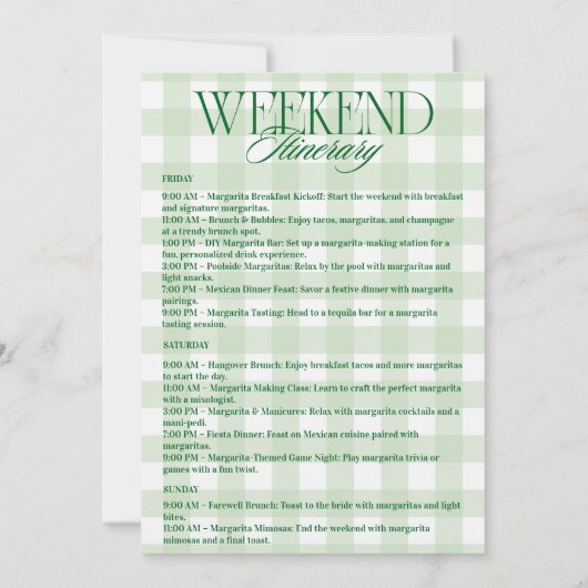 Margs and Matrimone Bachelorette Itinerary Einladung (Rückseite)