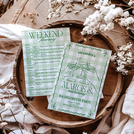Margs and Matrimone Bachelorette Itinerary Einladung