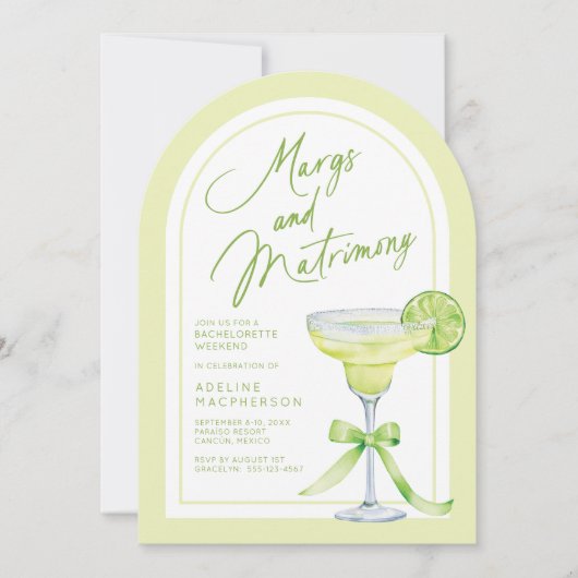 Margs and Matrimone Bachelorette Weekend Einladung (Vorderseite)