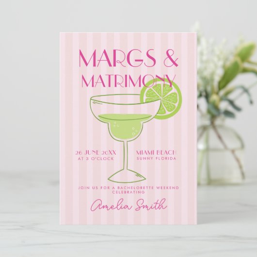 Margs and Matrimone Cocktail Bachelorette Einladung