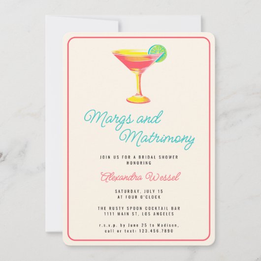 Margs and Matrimone Cocktails Brautparty Einladung (Vorderseite)