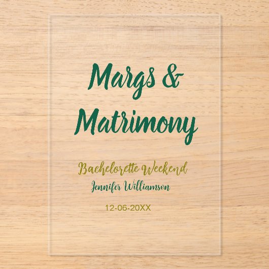 Margs and matrimony add name date bachelorette par acryleinladungen (Vorderseite)
