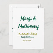Margs and matrimony add name date bachelorette par postkarte (Vorne/Hinten)