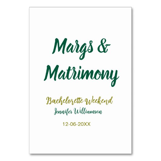 Margs and matrimony add name date bachelorette par tischnummer (Vorderseite)