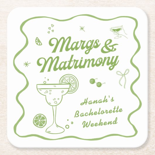 Margs and Matrimony Bachelorette Rechteckiger Pappuntersetzer (Vorderseite)