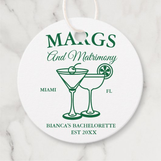 Margs and Matrimony Beach Junggeselinnen-Abschied Geschenkanhänger (Vorderseite)