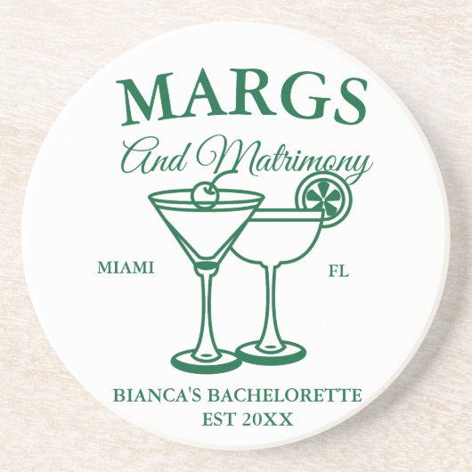 Margs and Matrimony Beach Junggeselinnen-Abschied Getränkeuntersetzer (Vorne)