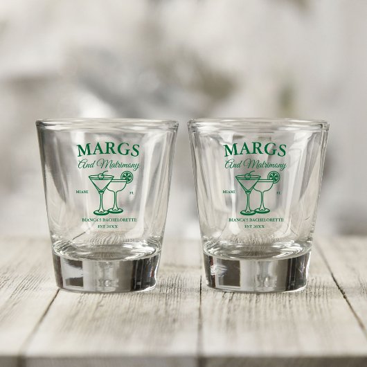 Margs and Matrimony Beach Junggeselinnen-Abschied Schnapsglas