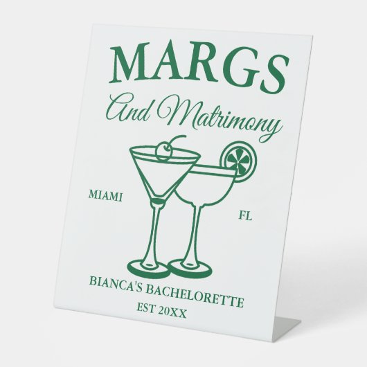 Margs and Matrimony Beach Junggeselinnen-Abschied Sockelschild (Vorderseite)