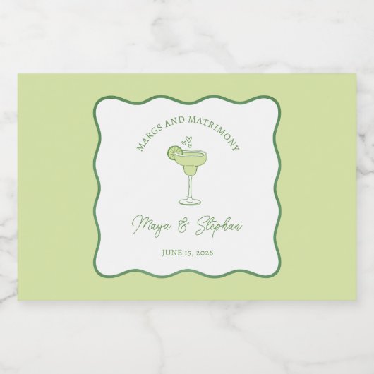 "Margs and Matrimony" Chic Lime Wedding Tequila Alkoholflaschenetikett (Einzelnes Label)