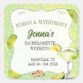 Margs and Matrimony Junggeselinnen-Abschied Quadratischer Aufkleber (Vorderseite)