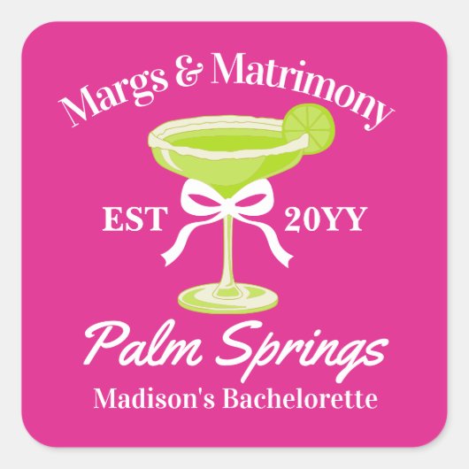 Margs and Matrimony Margaritas Junggeselinnen-Absc Quadratischer Aufkleber (Vorderseite)