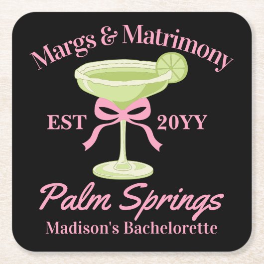 Margs and Matrimony Margaritas Junggeselinnen-Absc Rechteckiger Pappuntersetzer (Vorderseite)