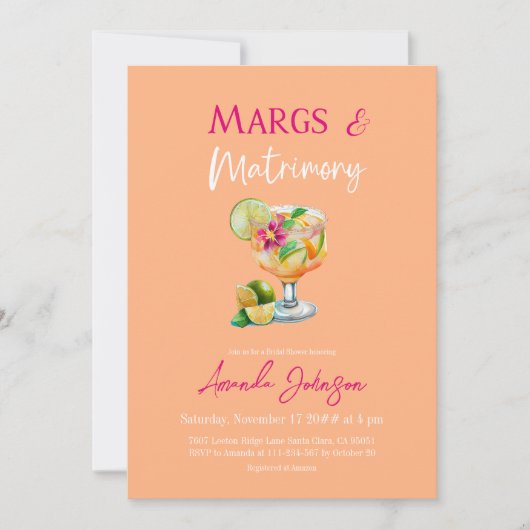 Margs and Matrimony Tequila & Fiesta Brautparty Einladung (Vorderseite)