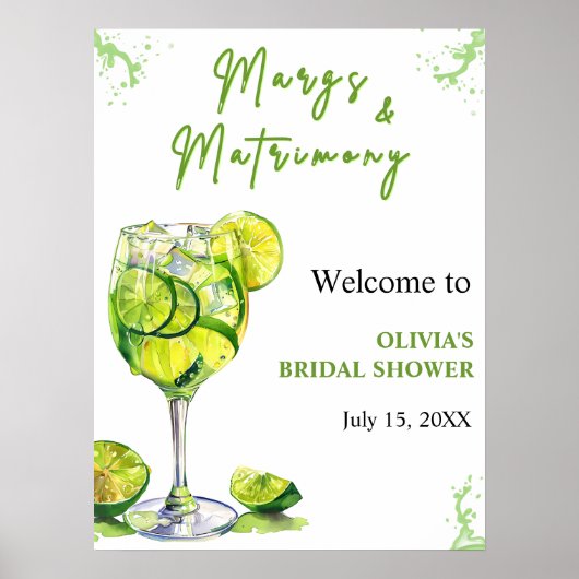 Margs & Martrimony Cocktail Brautparty Willkommen Poster (Vorne)