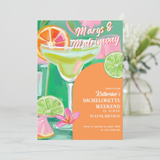 Margs & Matrimone Bachelorette Einladung (Stehend Vorderseite)