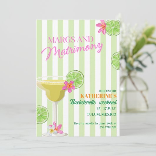 Margs & Matrimone Bachelorette Einladung (Stehend Vorderseite)