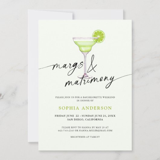 Margs & Matrimone Bachelorette Einladung (Vorderseite)