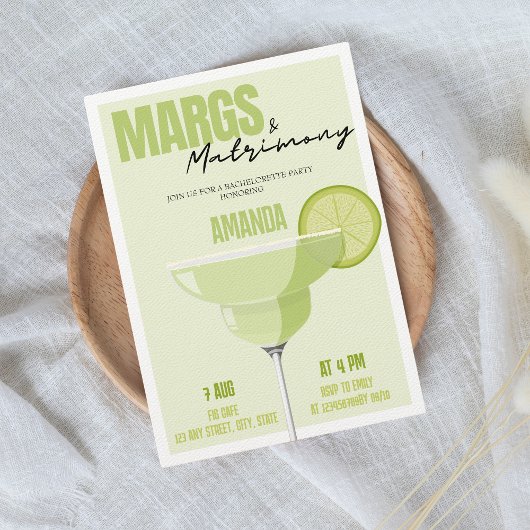 Margs & Matrimone Retro Cocktail Bachelorette Einladung