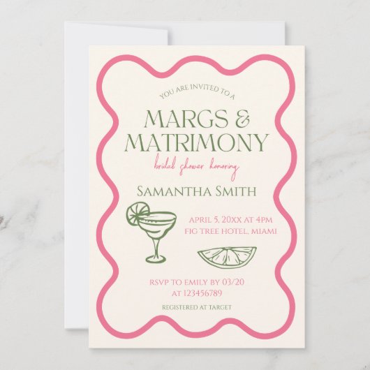 Margs & Matrimons Brautparty Handgezeichnete Moder Einladung (Vorderseite)