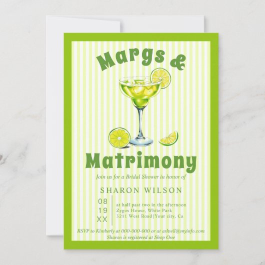 Margs & Matrimons Cocktail Grün Brautparty Einladung (Vorderseite)