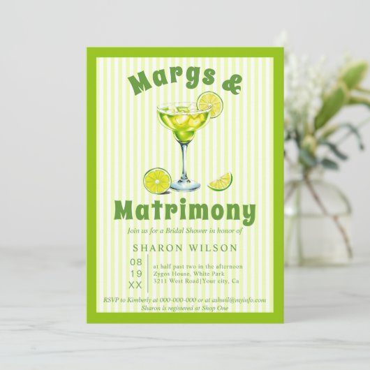 Margs & Matrimons Cocktail Grün Brautparty Einladung (Stehend Vorderseite)