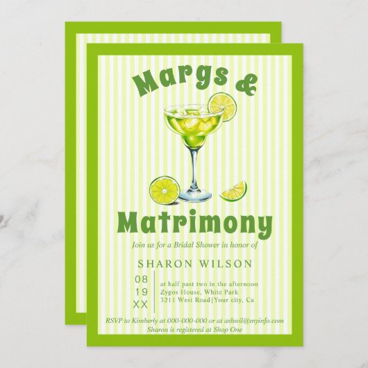 Margs & Matrimons Cocktail Grün Brautparty Einladung (Vorne/Hinten)