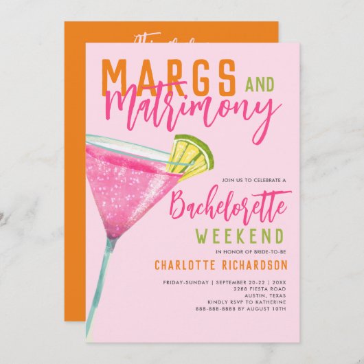 Margs & Matrimons Margaritas Bachelorette Weekend Einladung (Vorne/Hinten)