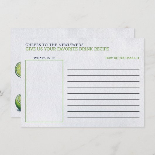 Margs & Matrimony Brautparty Drink Rezept Begleitkarte (Vorne/Hinten)