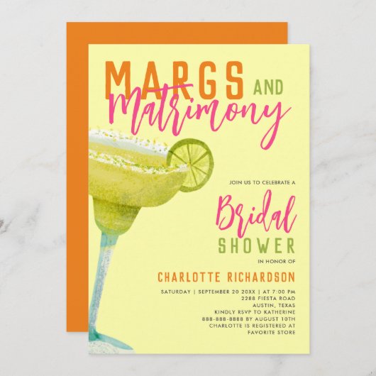 Margs & Matrimony Brautparty Modernes Lemon Limon Einladung (Vorne/Hinten)