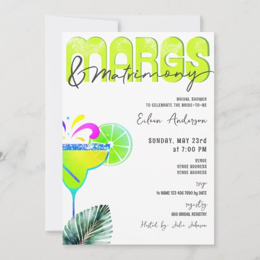 Margs & Matrimony Chic Tequila Brautparty Einladung (Vorderseite)