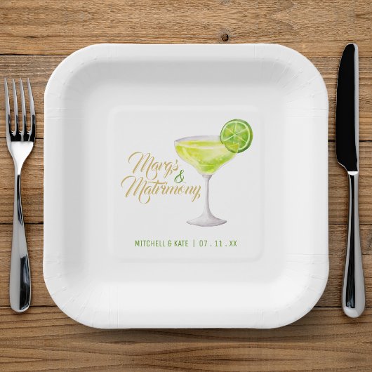 Margs & Matrimony Green & Gold Brautparty Pappteller