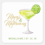 Margs & Matrimony Green & Gold Brautparty Quadratischer Aufkleber (Vorderseite)