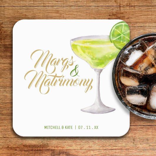 Margs & Matrimony Green & Gold Brautparty Rechteckiger Pappuntersetzer