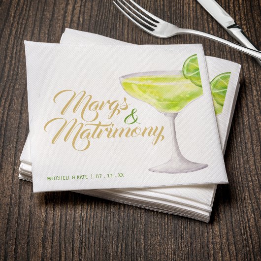 Margs & Matrimony Green & Gold Brautparty Serviette