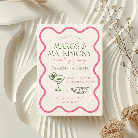 Margs & Matrimony Junggeselinnen-Abschied Hand Dra Einladung