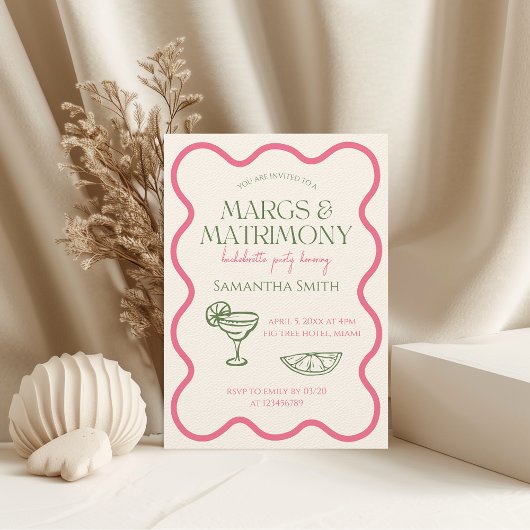 Margs & Matrimony Junggeselinnen-Abschied Hand Dra Einladung