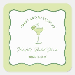 "Margs & Matrimony" Limette Margarita Junggesellin Quadratischer Aufkleber